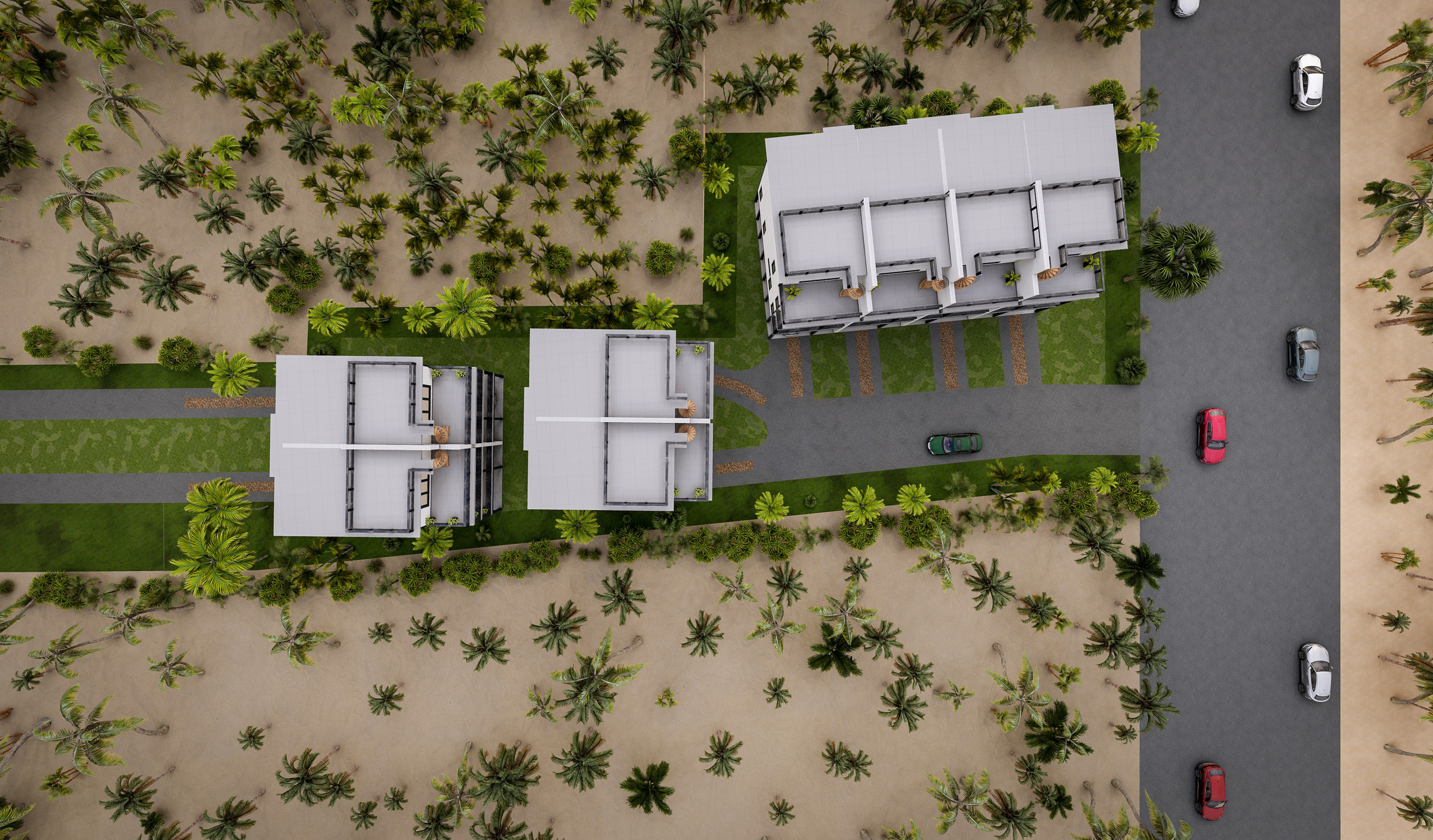 Aerial view of Basin Park townhomes